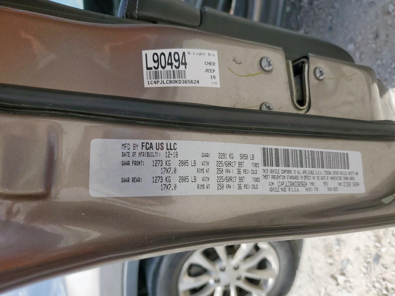 2019 Jeep Cherokee Latitude VIN: 1C4PJLCB0KD365624 Lot: 84645185