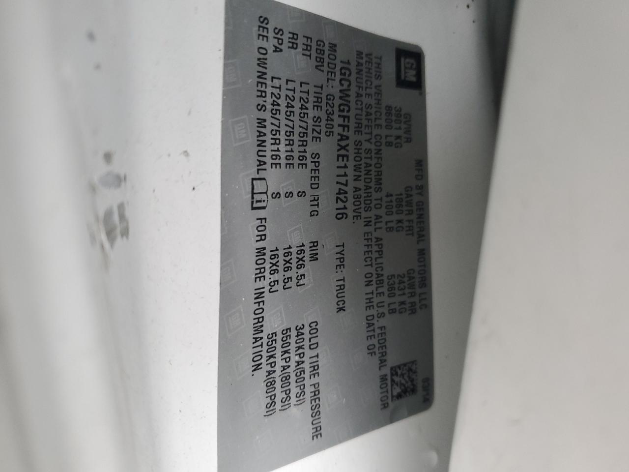 2014 Chevrolet Express G2500 Delivery Van VIN: 1GCWGFFAXE1174216 Lot: 82494745