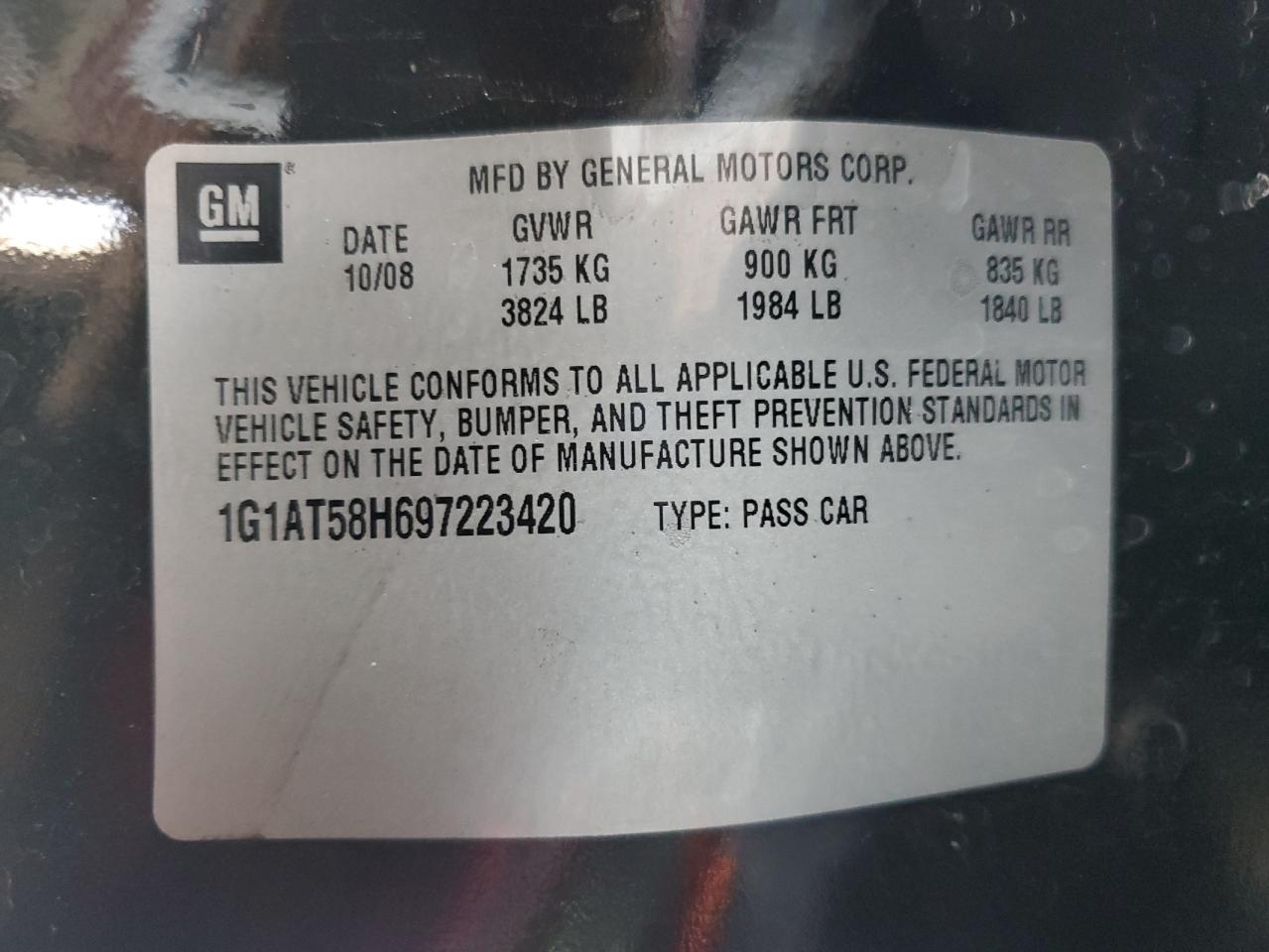 2009 Chevrolet Cobalt Lt VIN: 1G1AT58H697223420 Lot: 89871715