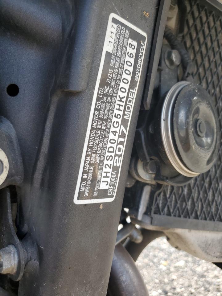 2017 Honda Crf1000 VIN: JH2SD04G5HK000068 Lot: 86271685