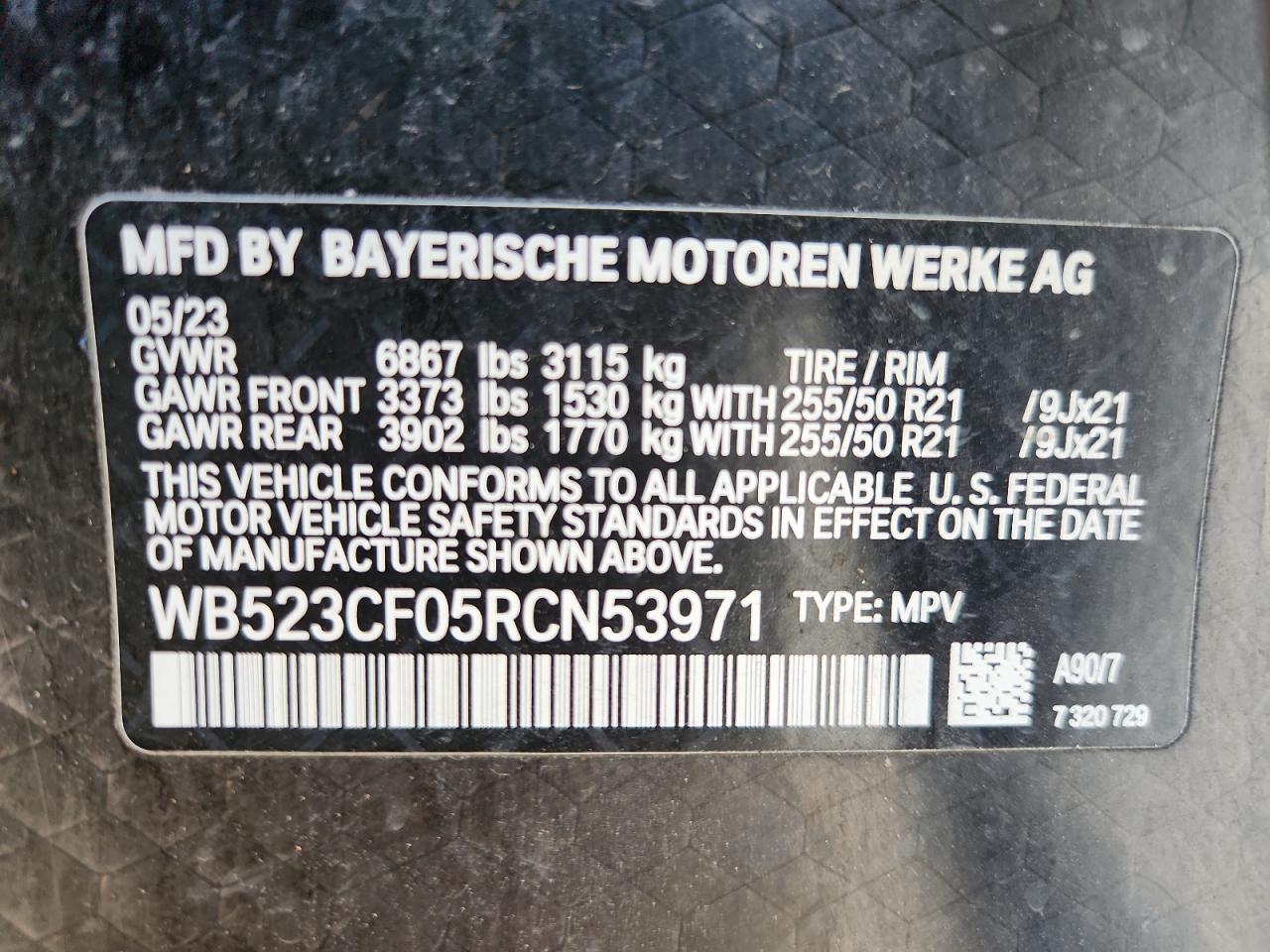 2024 BMW Ix xDrive50 VIN: WB523CF05RCN53971 Lot: 85958095