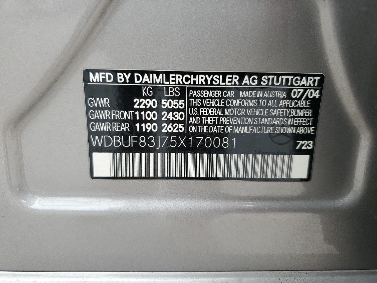 2005 Mercedes-Benz E 500 4Matic VIN: WDBUF83J75X170081 Lot: 82342585