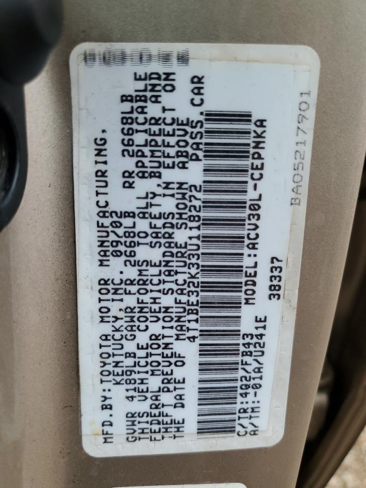 2003 Toyota Camry Le VIN: 4T1BE32K33U118272 Lot: 82317575