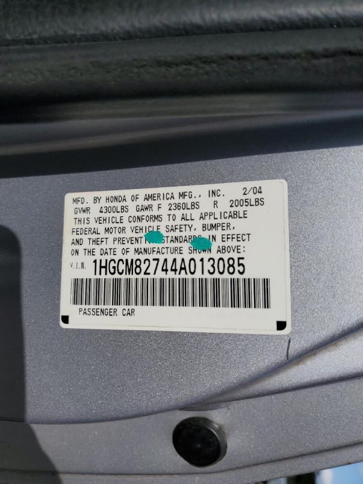 2004 Honda Accord Ex VIN: 1HGCM82744A013085 Lot: 85072915