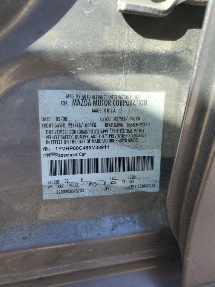 2008 Mazda 6 I VIN: 1YVHP80C485M38911 Lot: 84901825