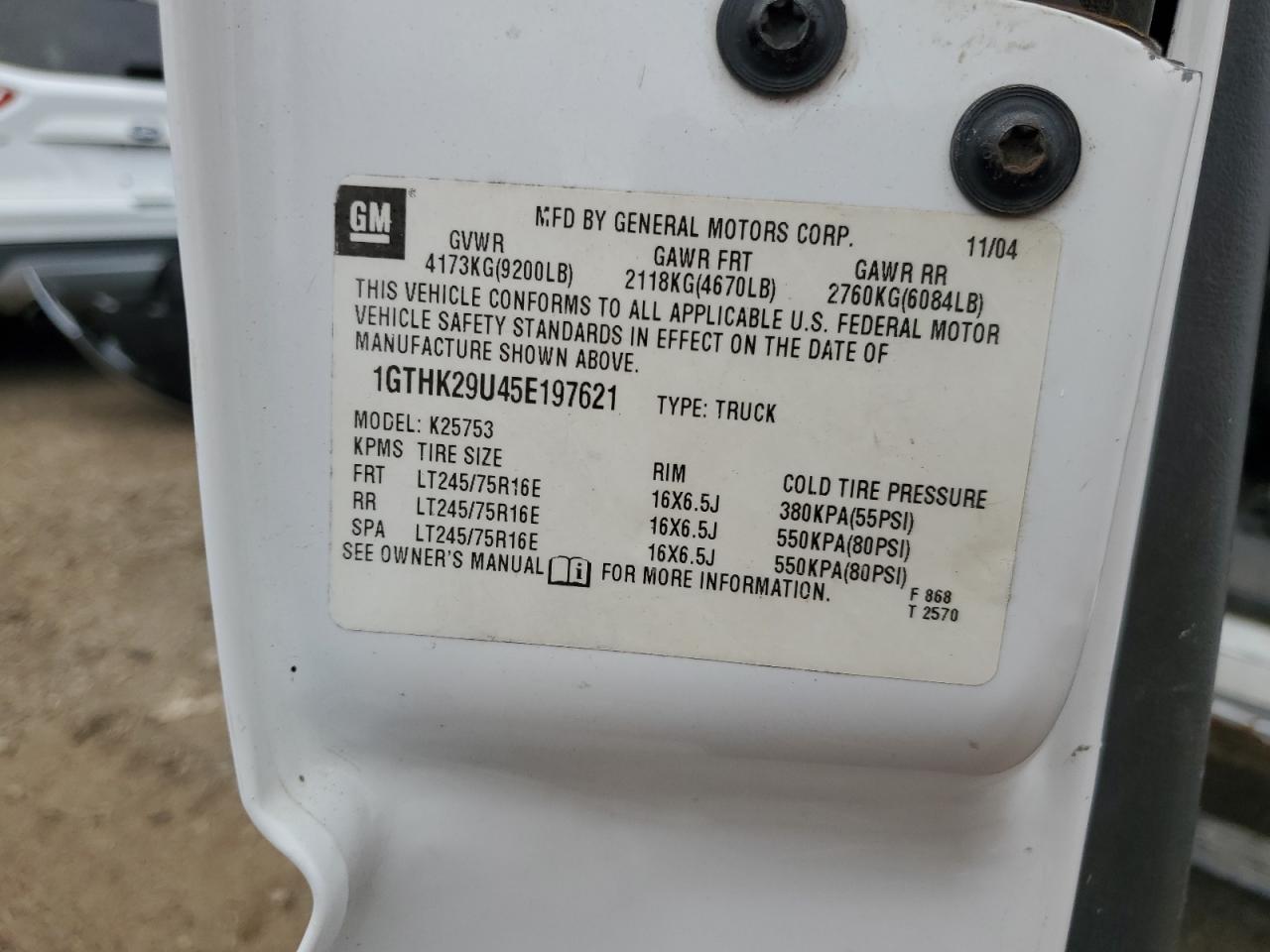 2005 GMC Sierra K2500 Heavy Duty VIN: 1GTHK29U45E197621 Lot: 82282655