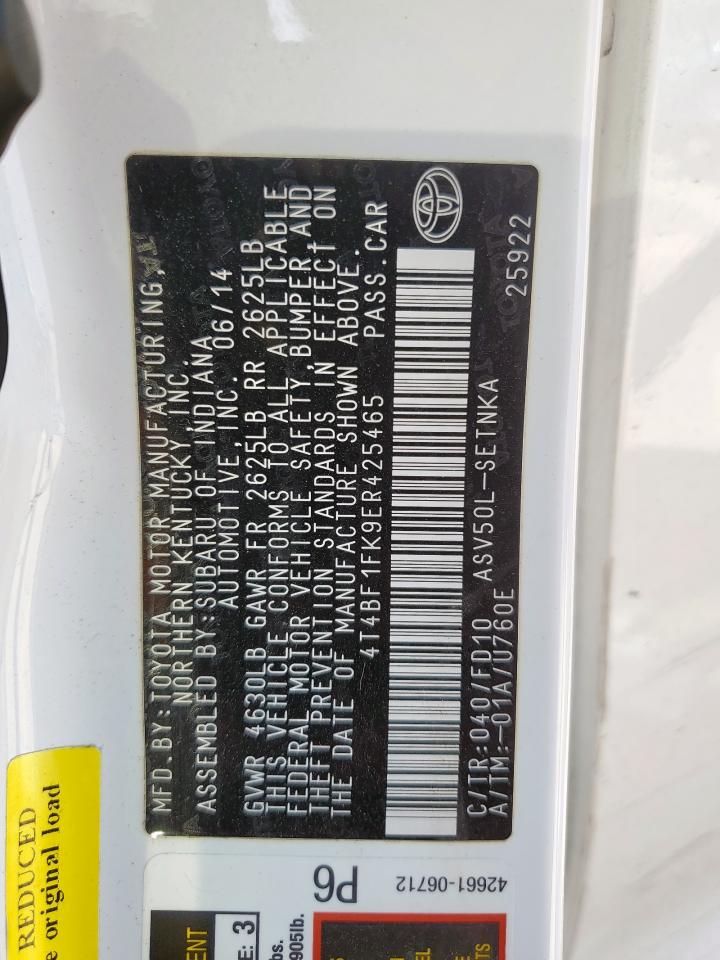 2014 Toyota Camry L VIN: 4T4BF1FK9ER425465 Lot: 84286015