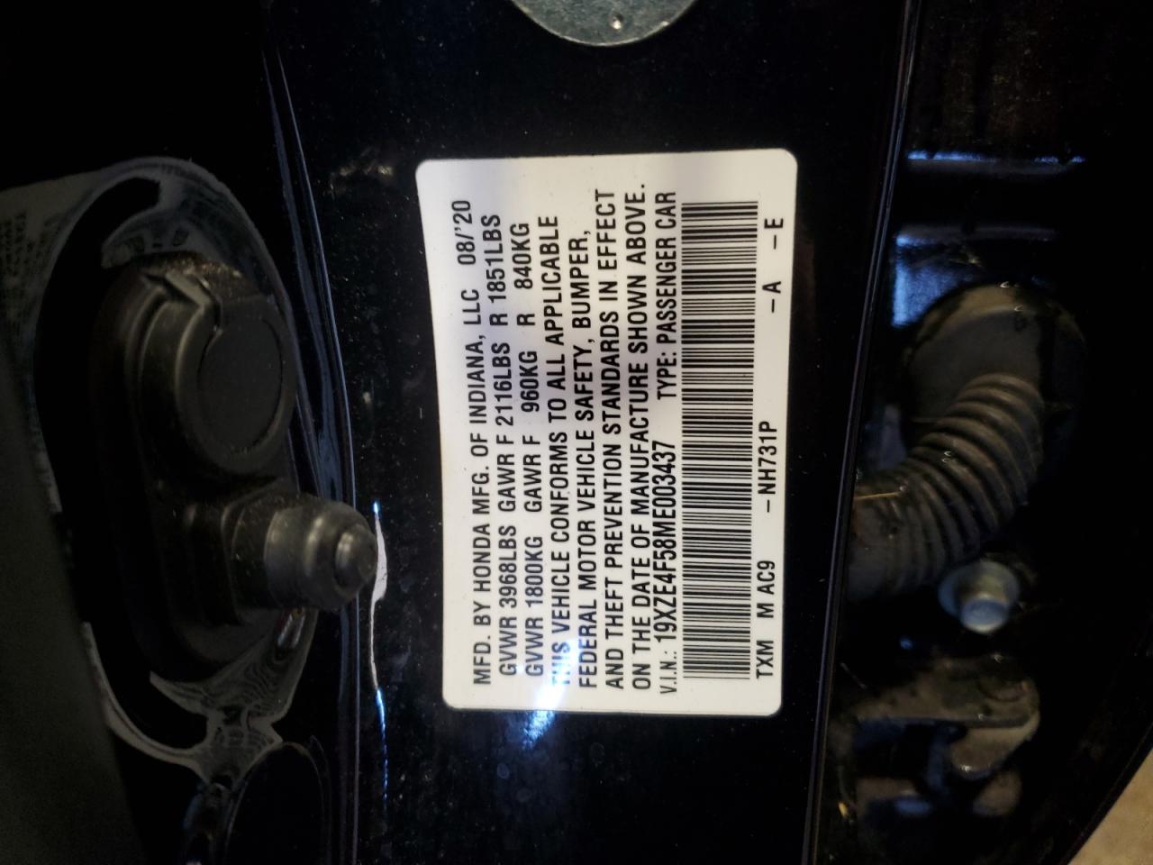 2021 Honda Insight Ex VIN: 19XZE4F58ME003437 Lot: 86800895