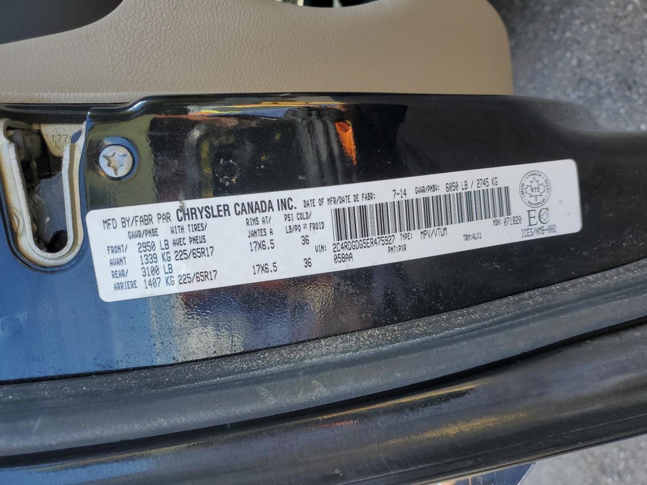 2014 Dodge Grand Caravan Crew VIN: 2C4RDGDG5ER475927 Lot: 84365215