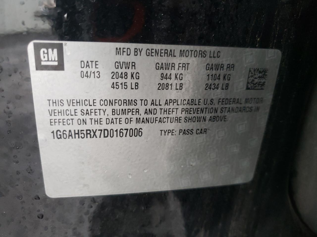 2013 Cadillac Ats Luxury VIN: 1G6AH5RX7D0167006 Lot: 86431595