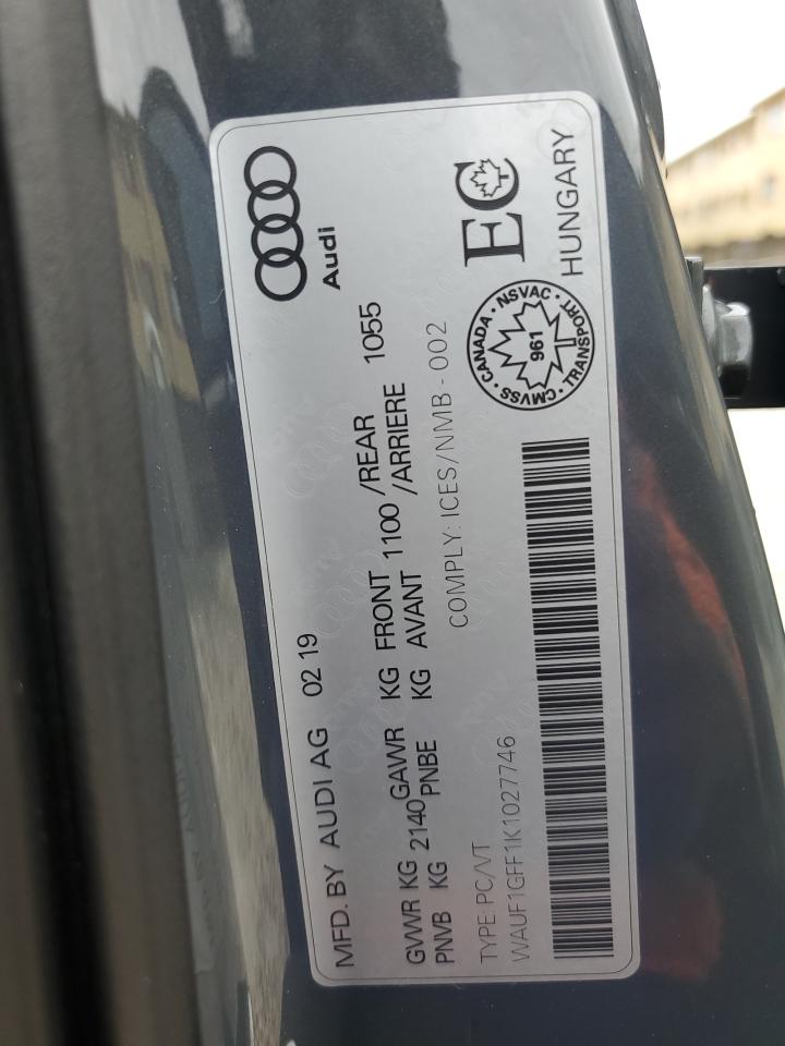 2019 Audi S3 Prestige VIN: WAUF1GFF1K1027746 Lot: 86259795