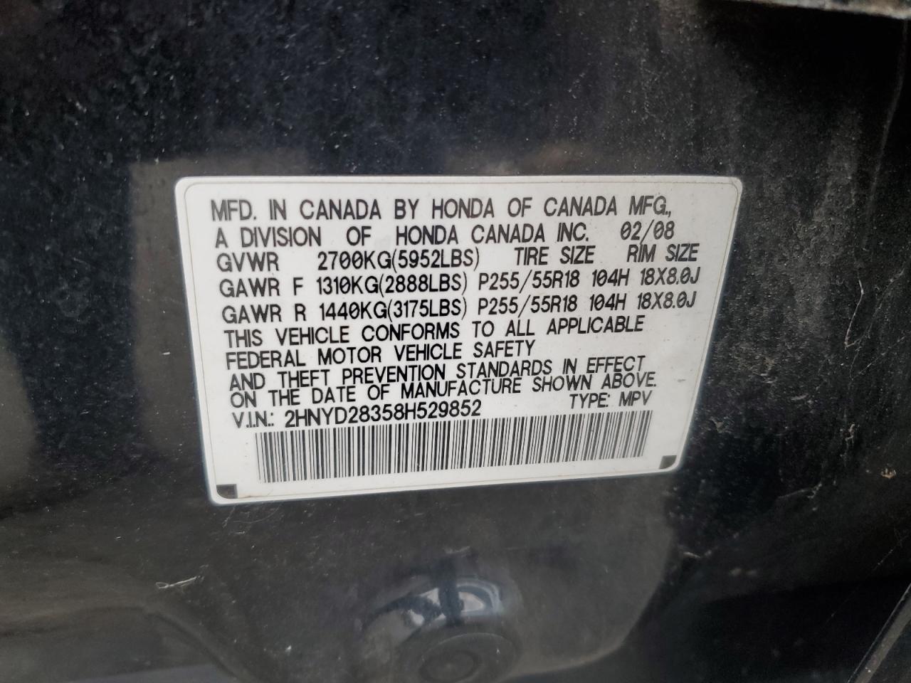 2008 Acura Mdx Technology VIN: 2HNYD28358H529852 Lot: 87124735