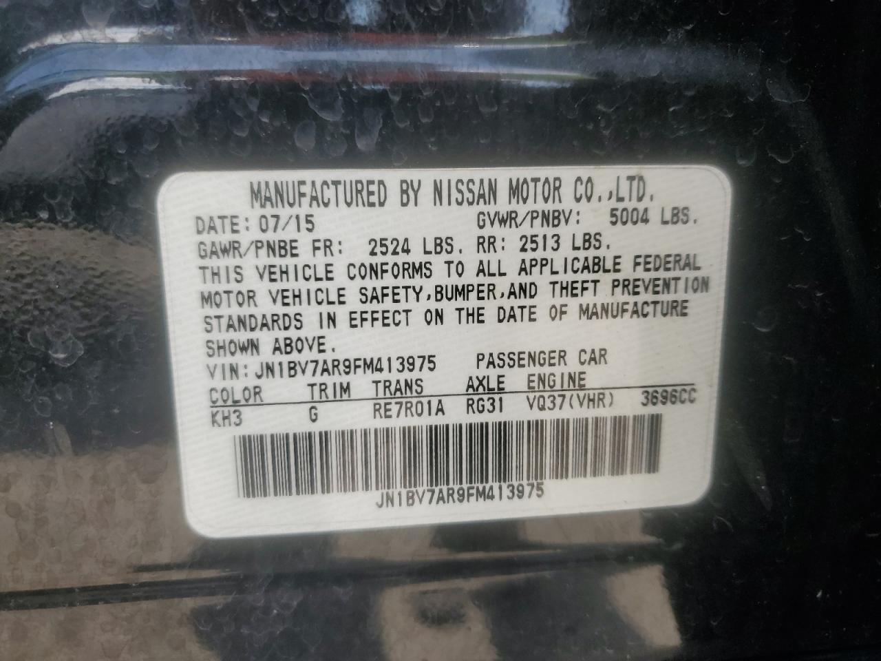 2015 Infiniti Q50 Base VIN: JN1BV7AR9FM413975 Lot: 84656305