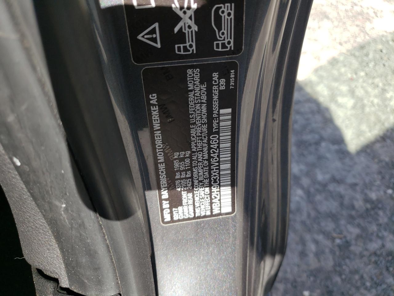 2017 BMW 230Xi VIN: WBA2H9C3XHV642460 Lot: 89844765