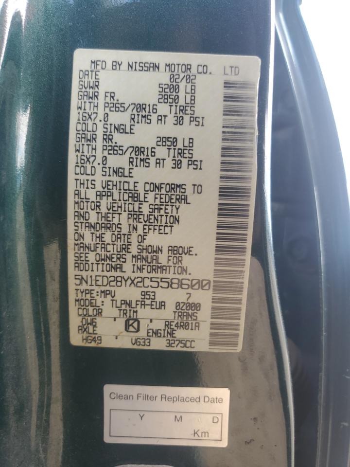 2002 Nissan Xterra Xe VIN: 5N1ED28YX2C558600 Lot: 85866375