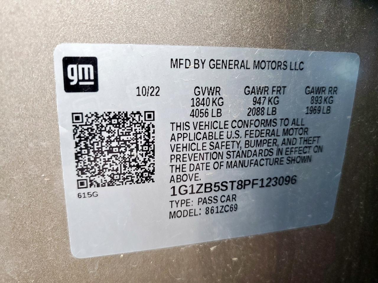 2023 Chevrolet Malibu Ls VIN: 1G1ZB5ST8PF123096 Lot: 84986285