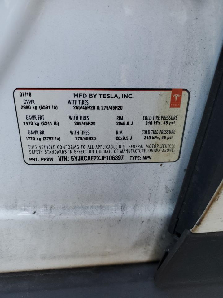 2018 Tesla Model X VIN: 5YJXCAE2XJF106397 Lot: 81928705