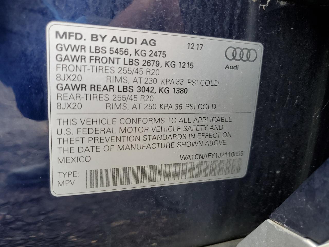 2018 Audi Q5 Prestige VIN: WA1CNAFY1J2110895 Lot: 82006985