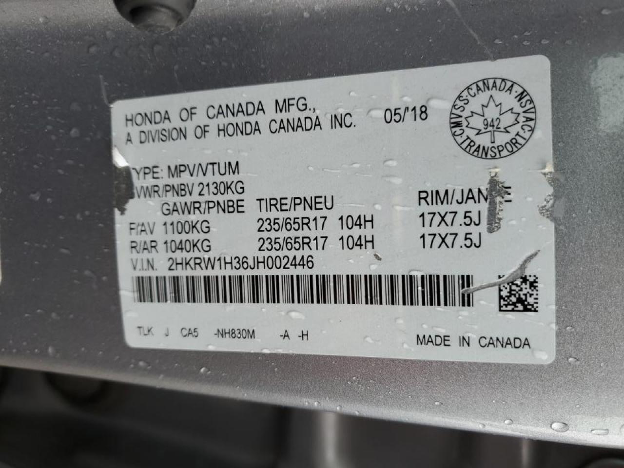 2018 Honda Cr-V Lx VIN: 2HKRW1H36JH002446 Lot: 85651645
