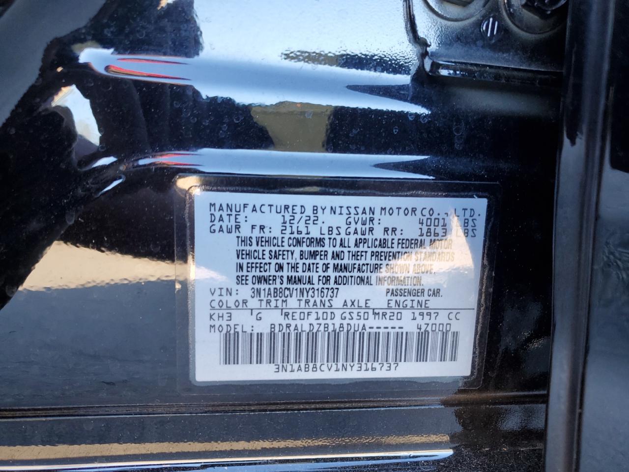 2022 Nissan Sentra Sv VIN: 3N1AB8CV1NY316737 Lot: 84634625