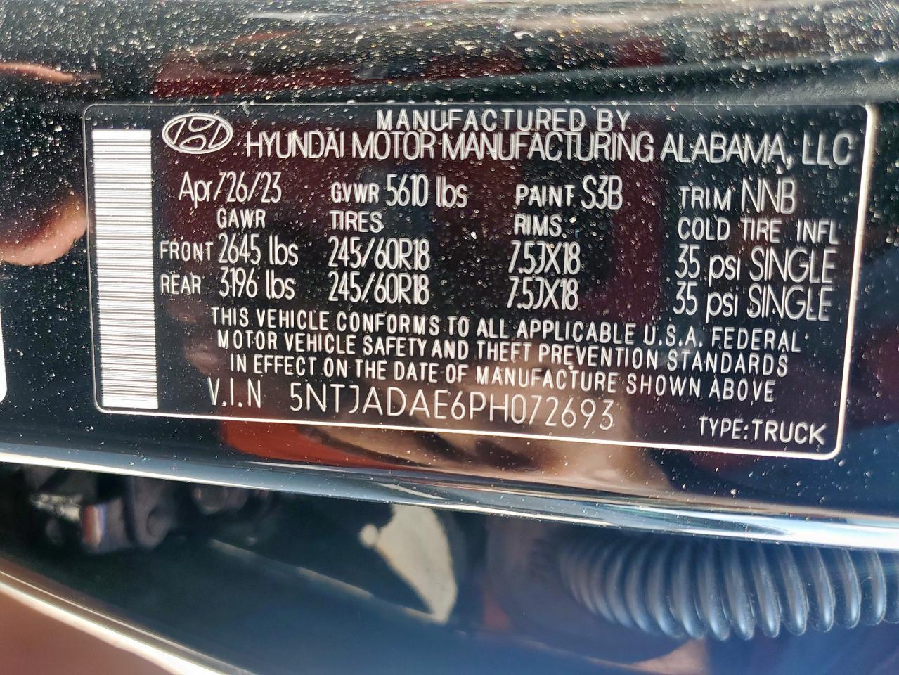 2023 Hyundai Santa Cruz Se VIN: 5NTJADAE6PH072693 Lot: 84567055