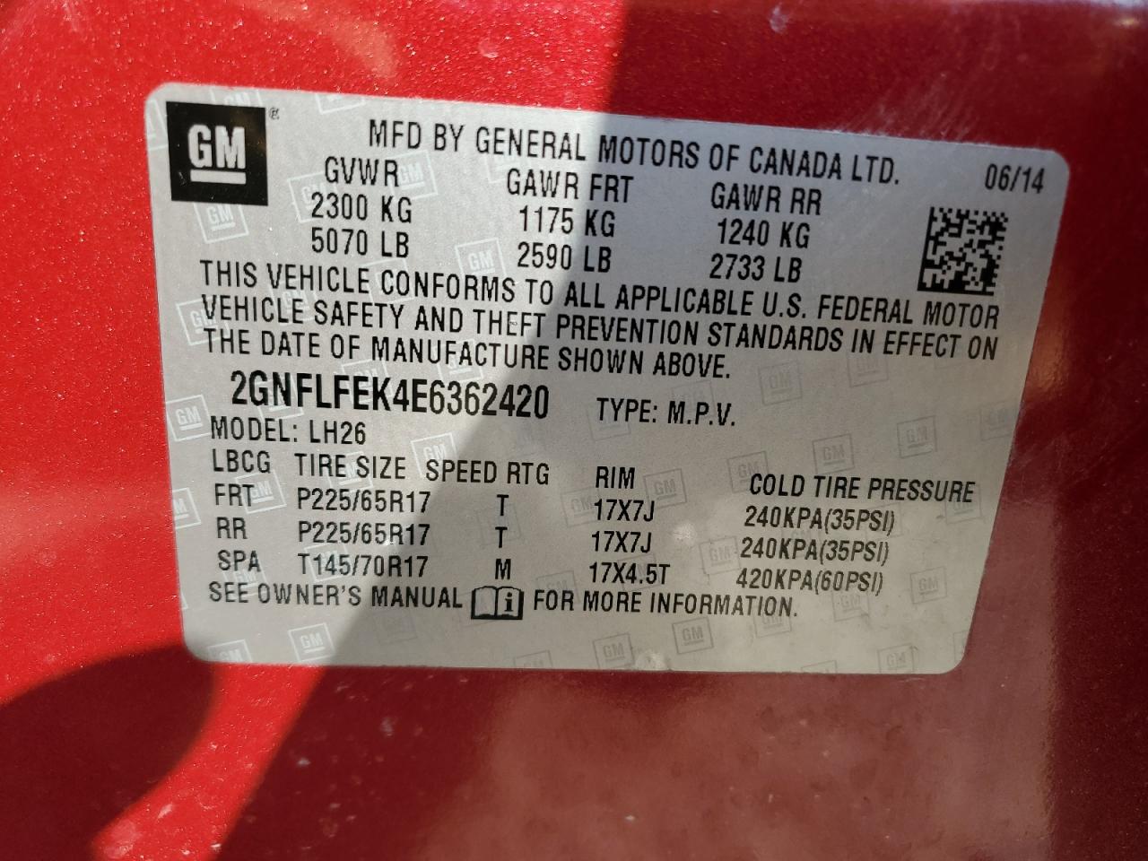 2014 Chevrolet Equinox Lt VIN: 2GNFLFEK4E6362420 Lot: 84613265