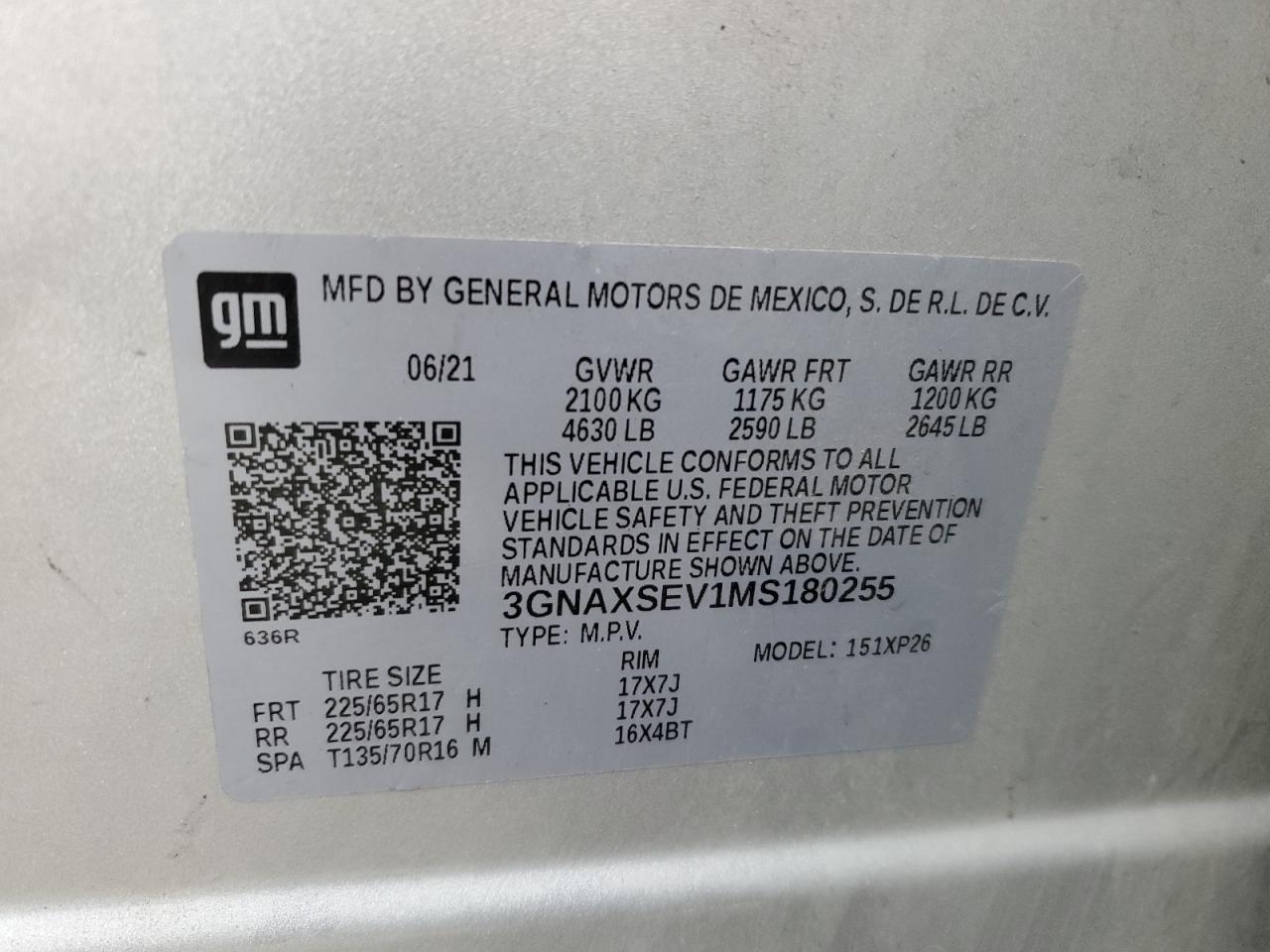 2021 Chevrolet Equinox Ls VIN: 3GNAXSEV1MS180255 Lot: 82557265