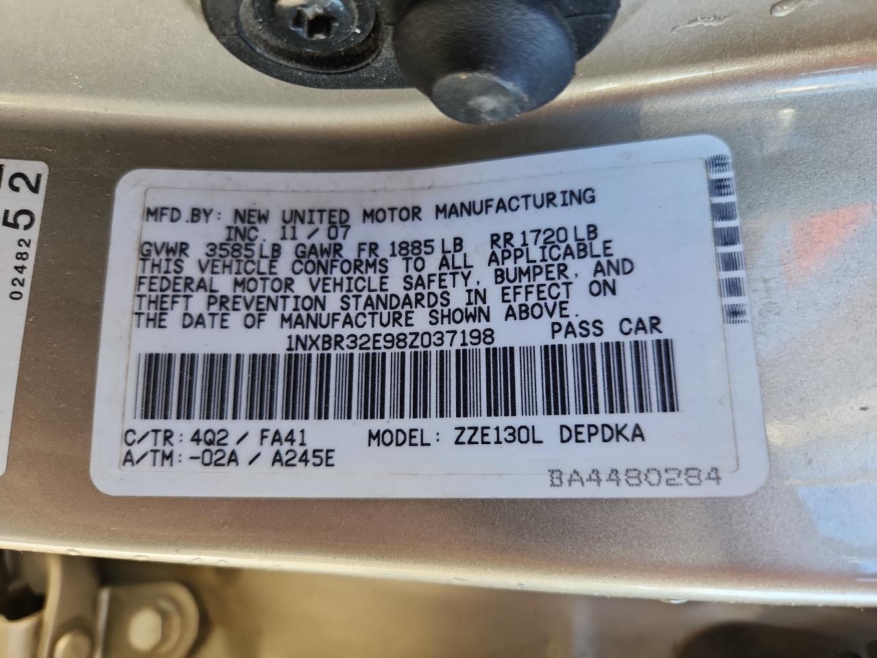 2008 Toyota Corolla Ce VIN: 1NXBR32E98Z037198 Lot: 89909725