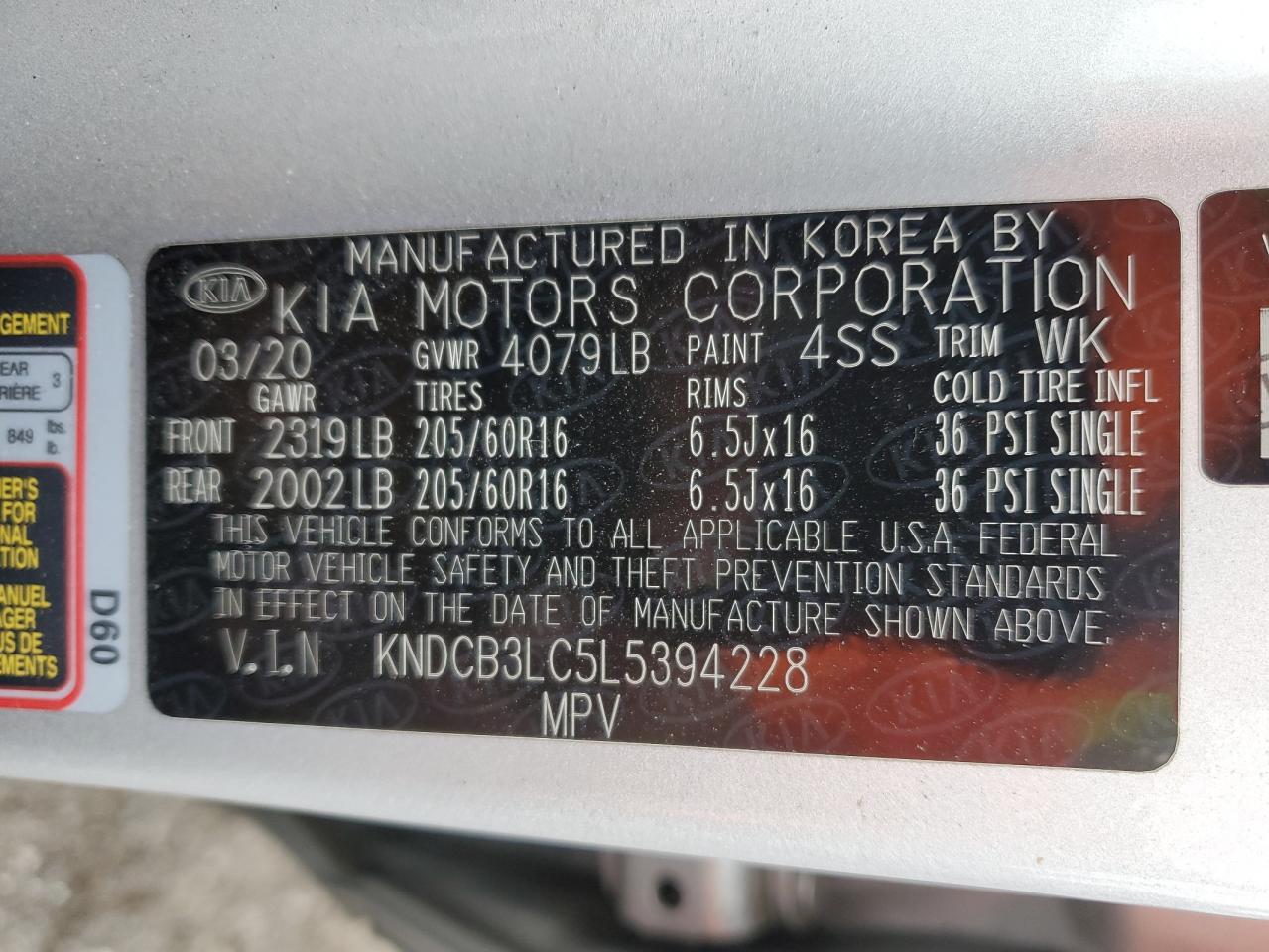 2020 Kia Niro Lx VIN: KNDCB3LC5L5394228 Lot: 85696645