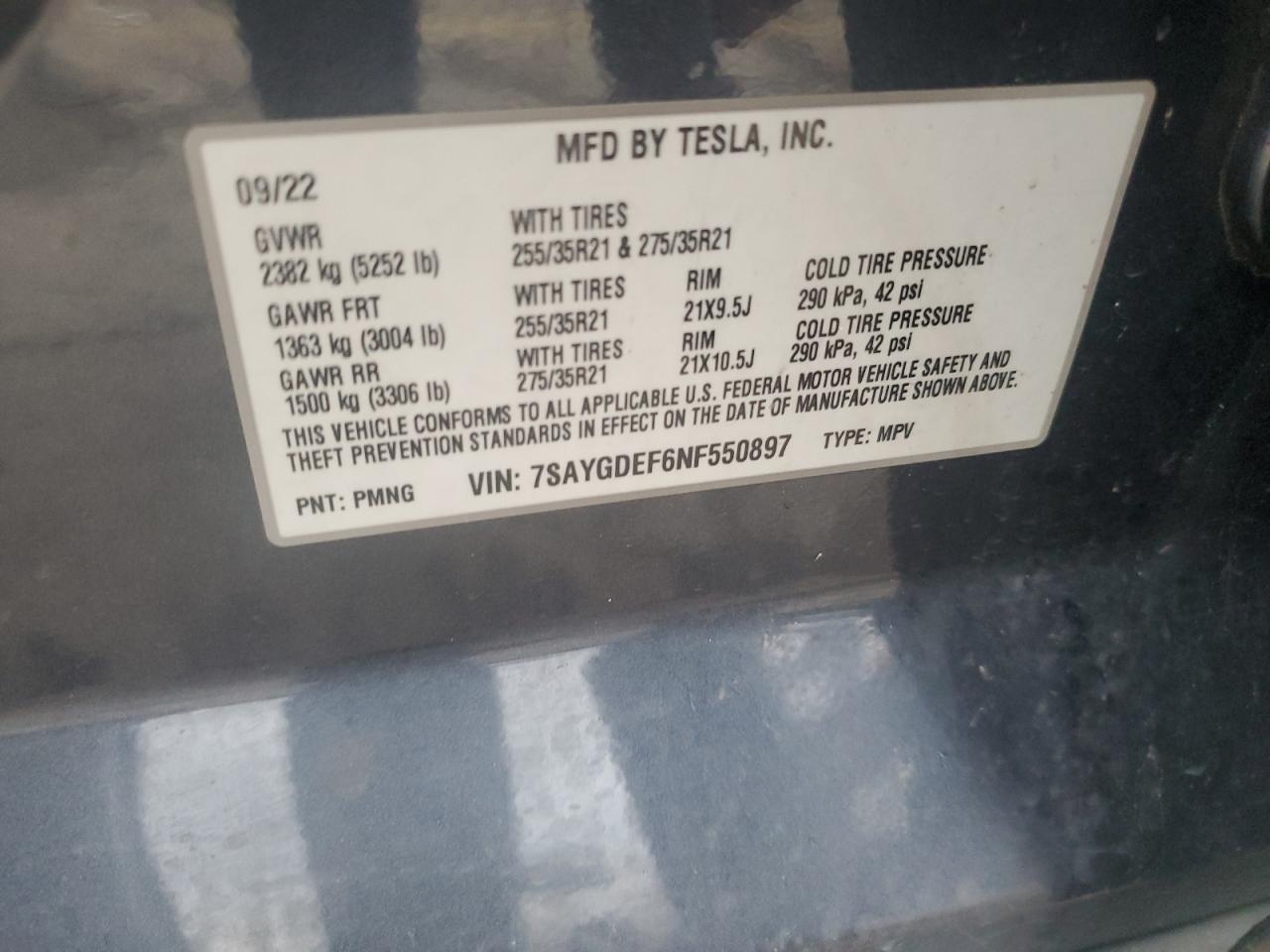 2022 Tesla Model Y VIN: 7SAYGDEF6NF550897 Lot: 82563345