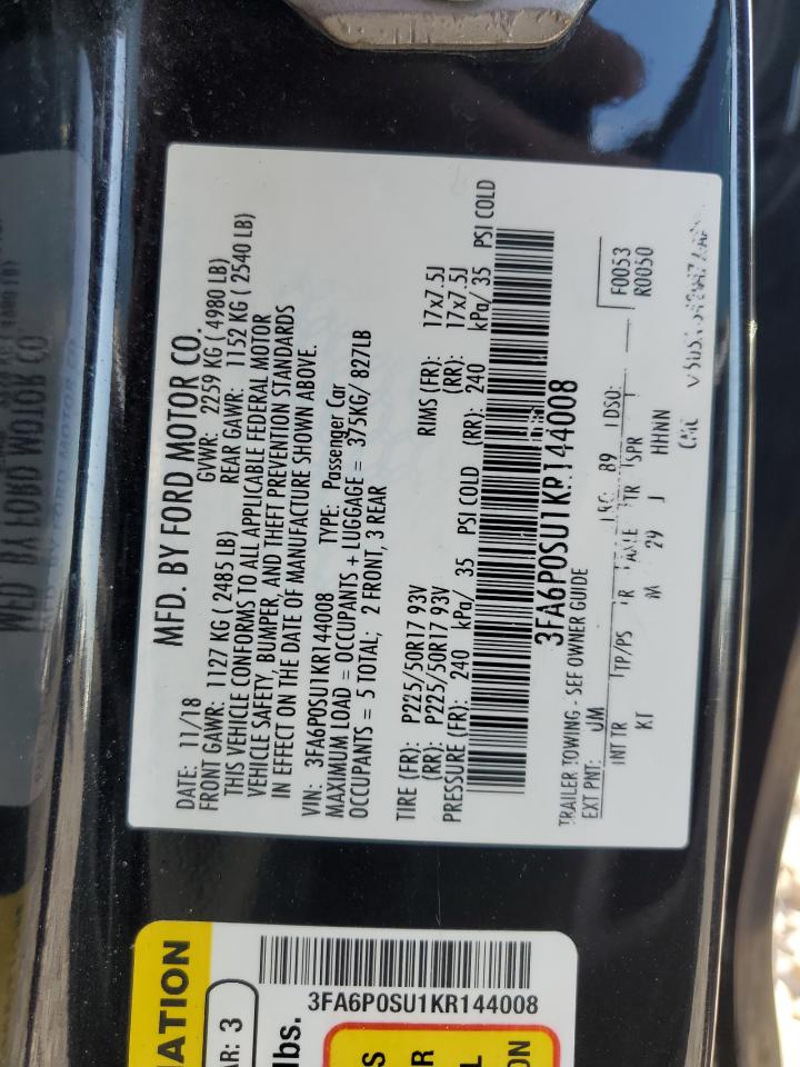 2019 Ford Fusion Titanium VIN: 3FA6P0SU1KR144008 Lot: 86282895