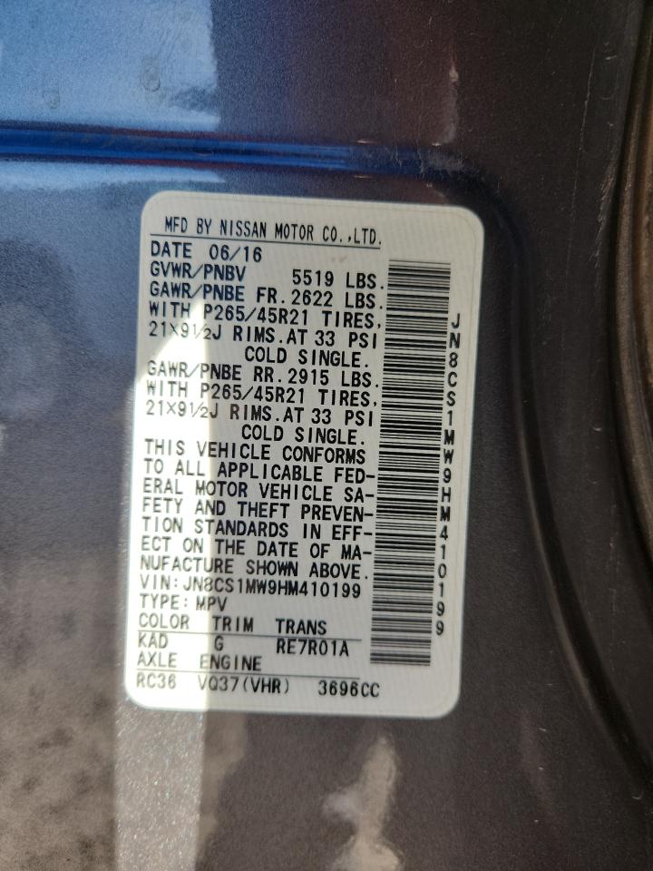 2017 Infiniti Qx70 VIN: JN8CS1MW9HM410199 Lot: 90089575