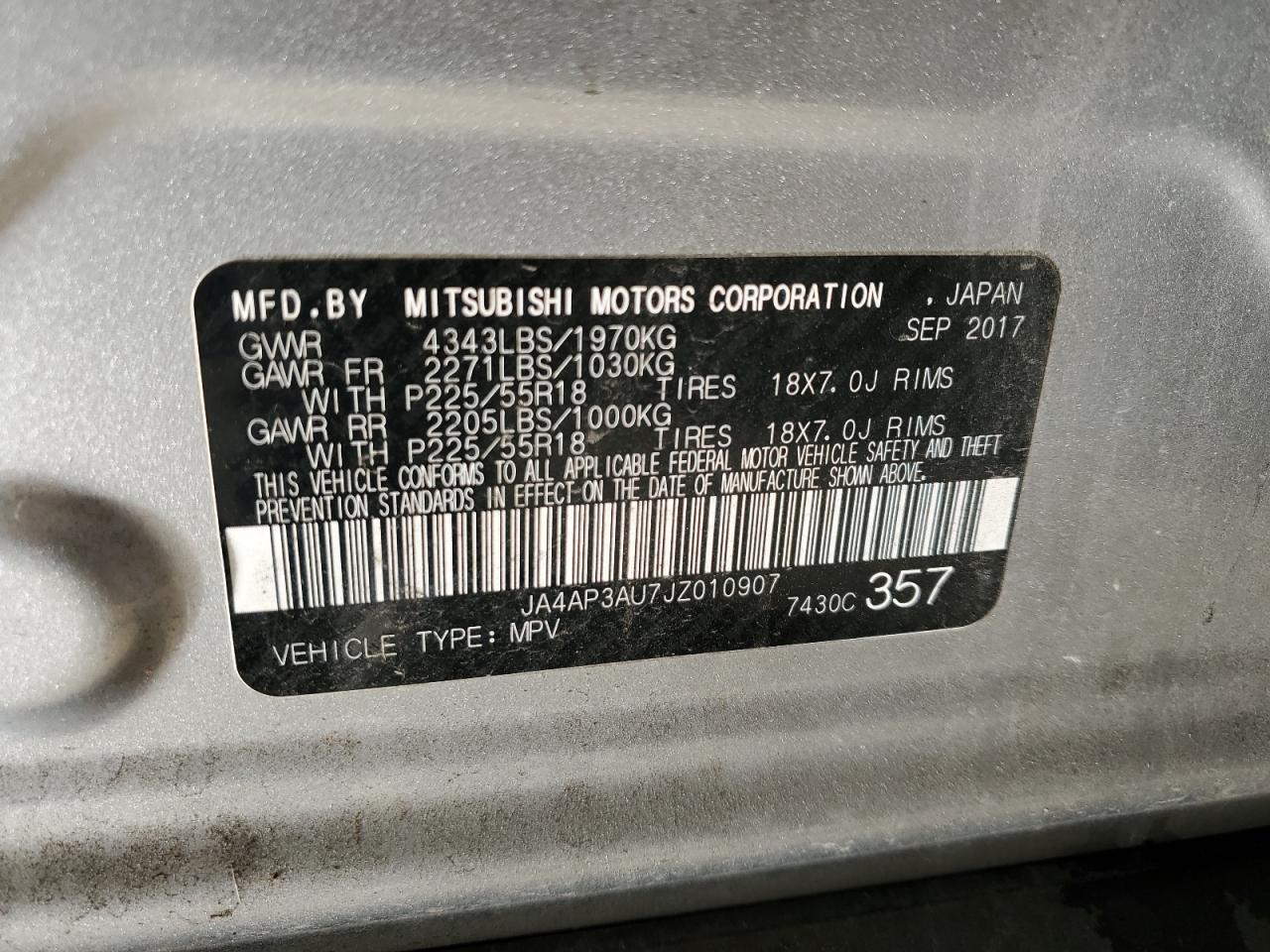 2018 Mitsubishi Outlander Sport Es VIN: JA4AP3AU7JZ010907 Lot: 86815805