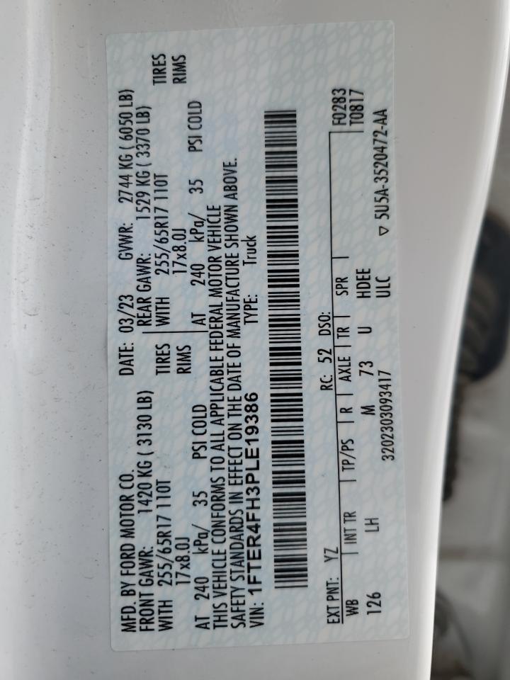 2023 Ford Ranger Xl VIN: 1FTER4FH3PLE19386 Lot: 87086345