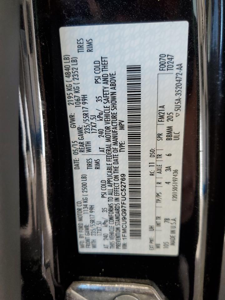 2015 Ford Escape Se VIN: 1FMCU9G97FUC52769 Lot: 82292535