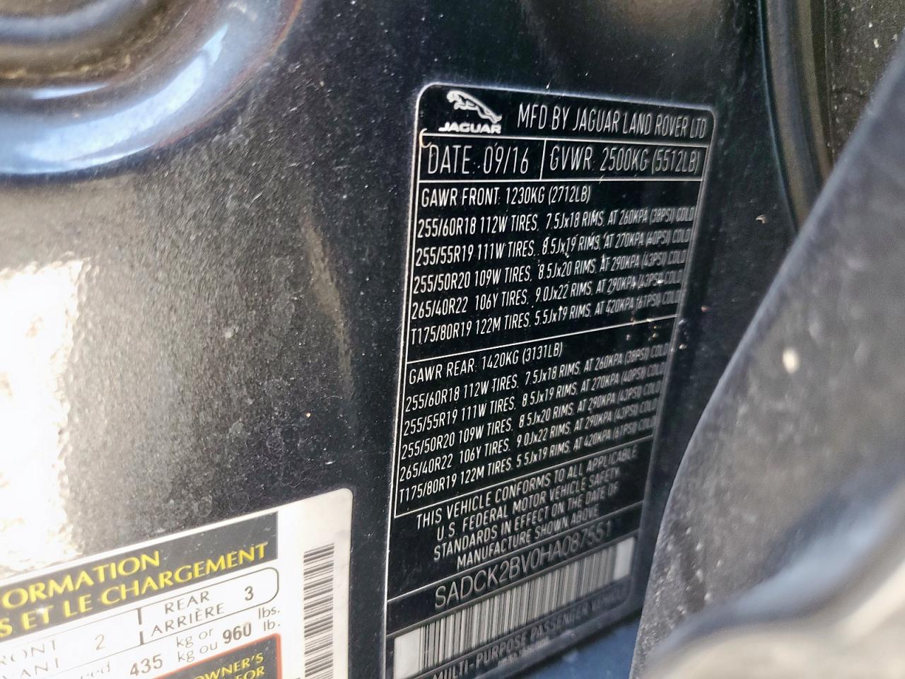 2017 Jaguar F-Pace Prestige VIN: SADCK2BV0HA087551 Lot: 86477655