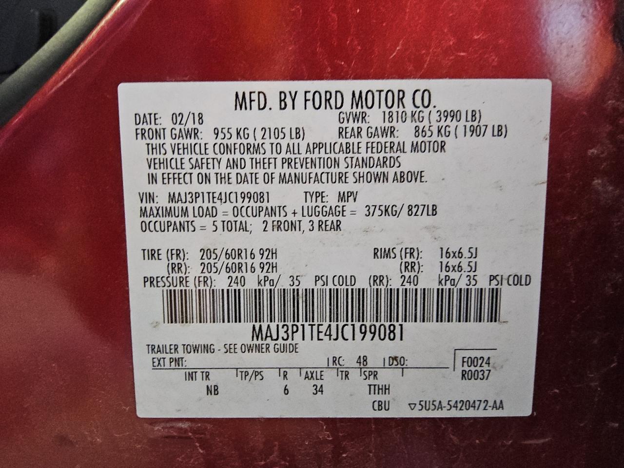2018 Ford Ecosport Se VIN: MAJ3P1TE4JC199081 Lot: 86787575