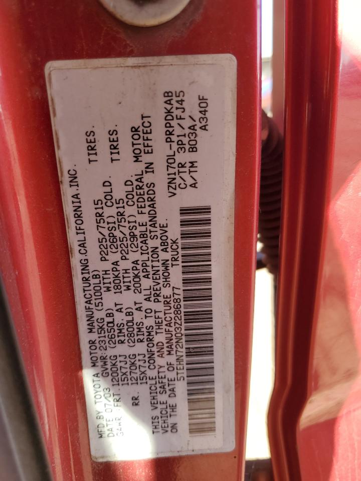 2003 Toyota Tacoma Double Cab VIN: 5TEHN72N03Z286877 Lot: 90090545