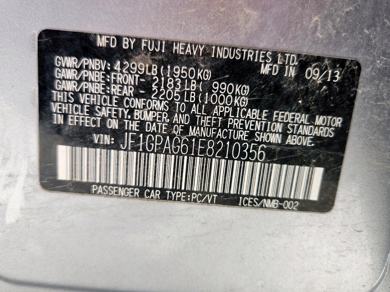 2014 Subaru Impreza Limited VIN: JF1GPAG61E8210356 Lot: 85921345