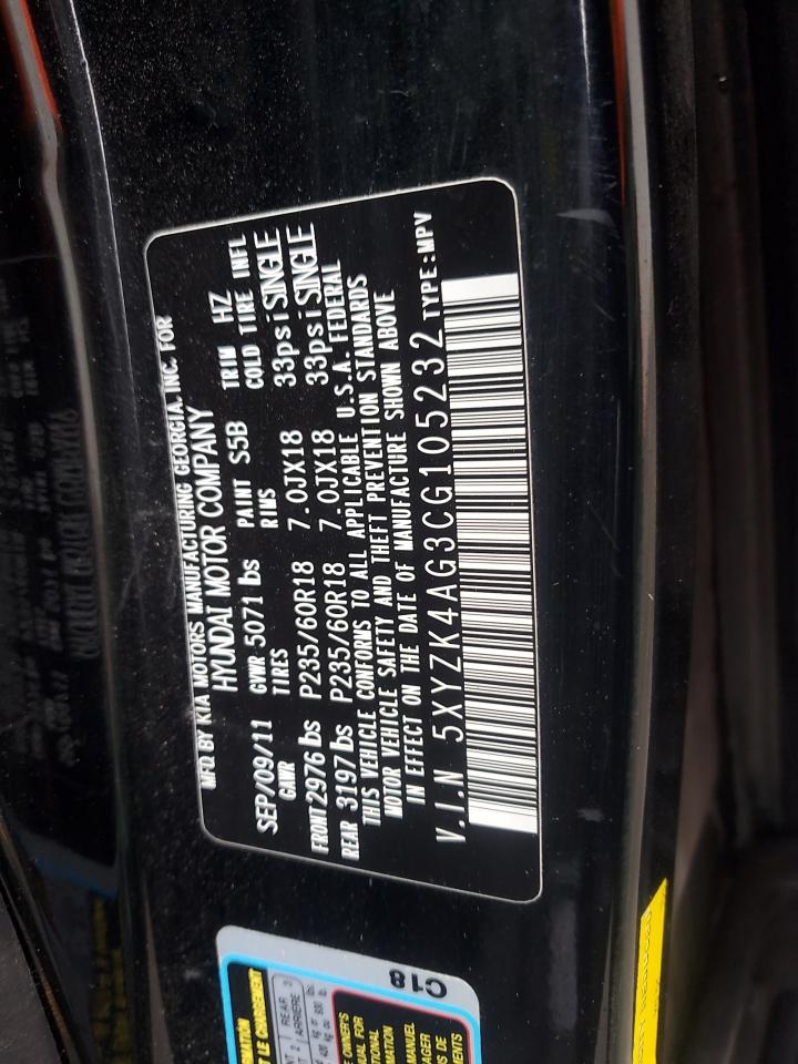 2012 Hyundai Santa Fe Limited VIN: 5XYZK4AG3CG105232 Lot: 86105465