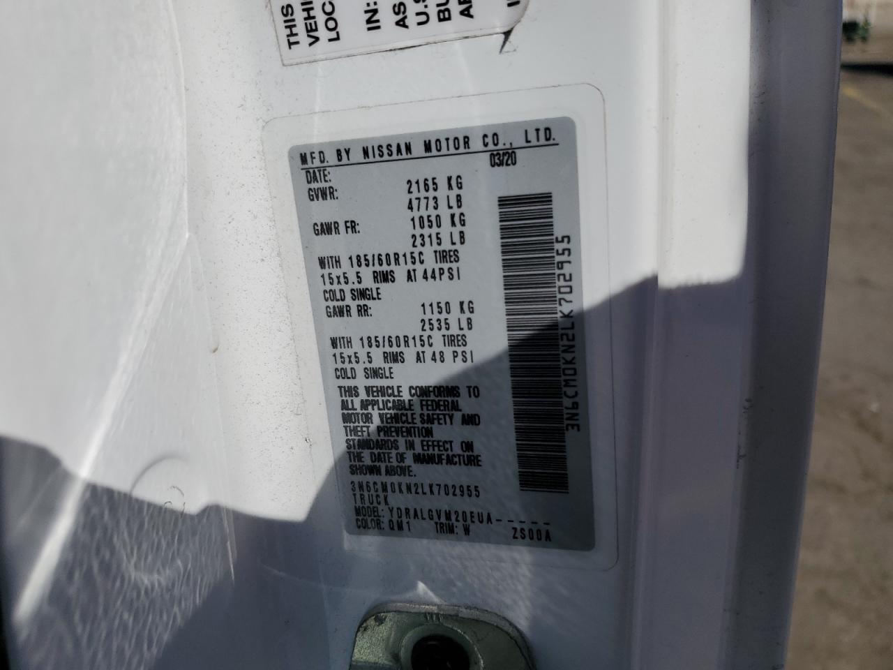 2020 Nissan Nv200 2.5S VIN: 3N6CM0KN2LK702955 Lot: 82346585