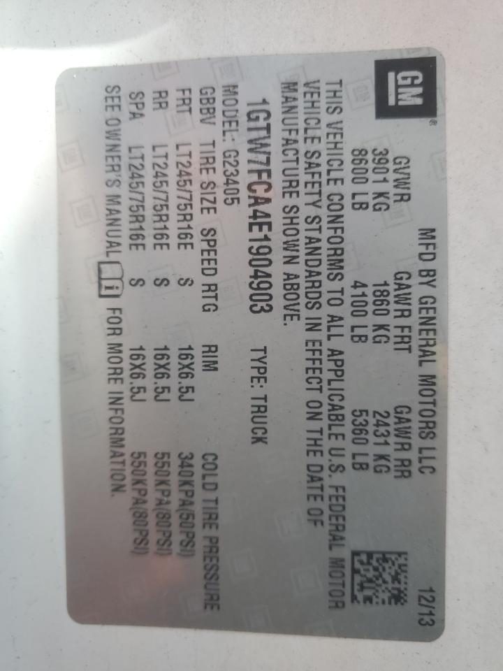 2014 GMC Savana G2500 VIN: 1GTW7FCA4E1904903 Lot: 86800995