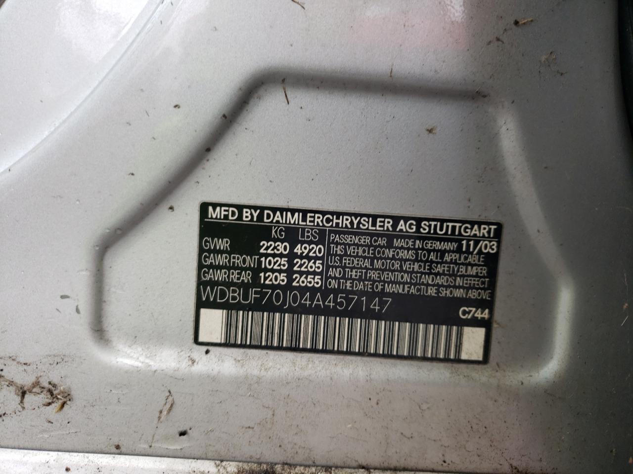 2004 Mercedes-Benz E 500 VIN: WDBUF70J04A457147 Lot: 86725445