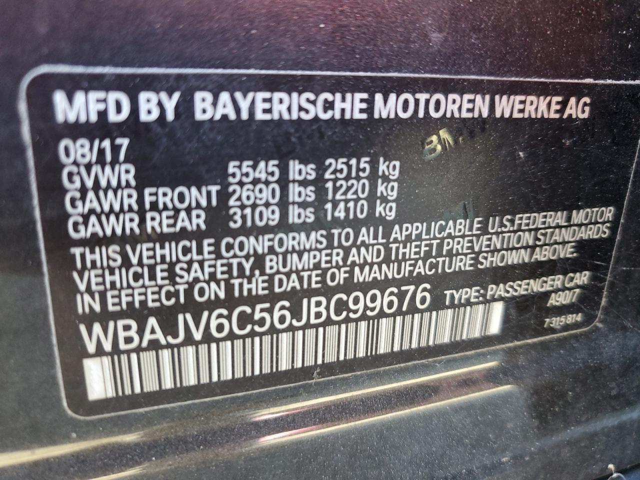2018 BMW 640 Xigt VIN: WBAJV6C56JBC99676 Lot: 86480775