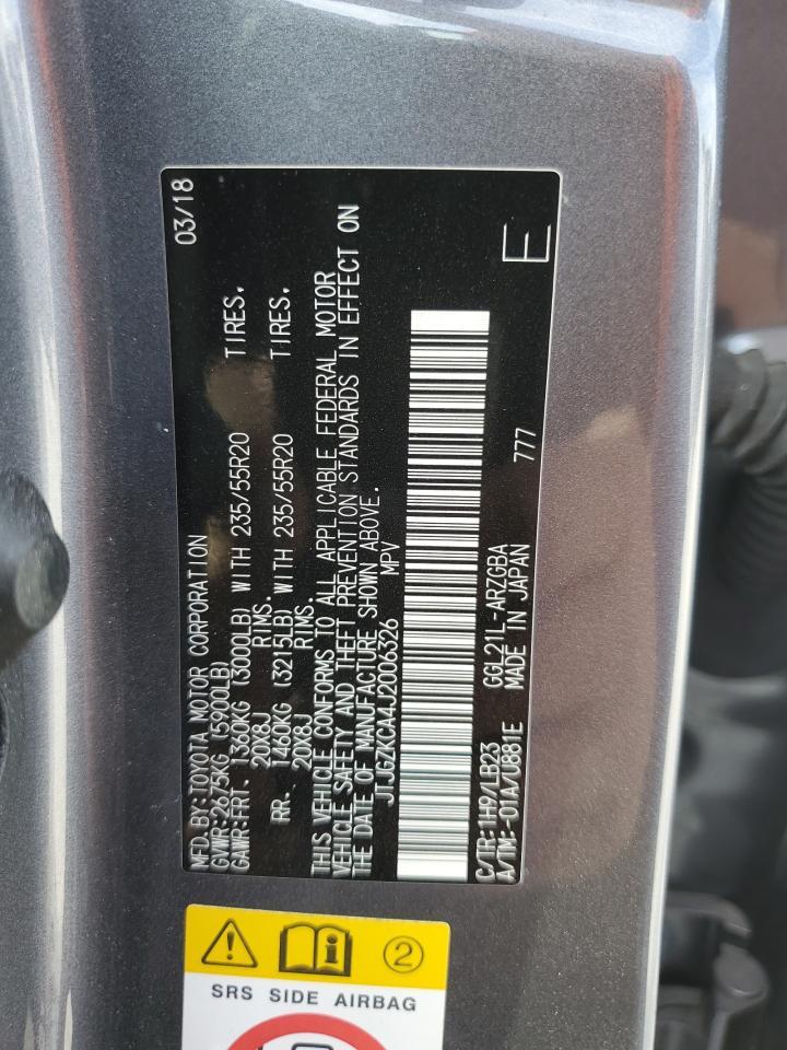 2018 Lexus Rx 350 L VIN: JTJGZKCA4J2006326 Lot: 87028295