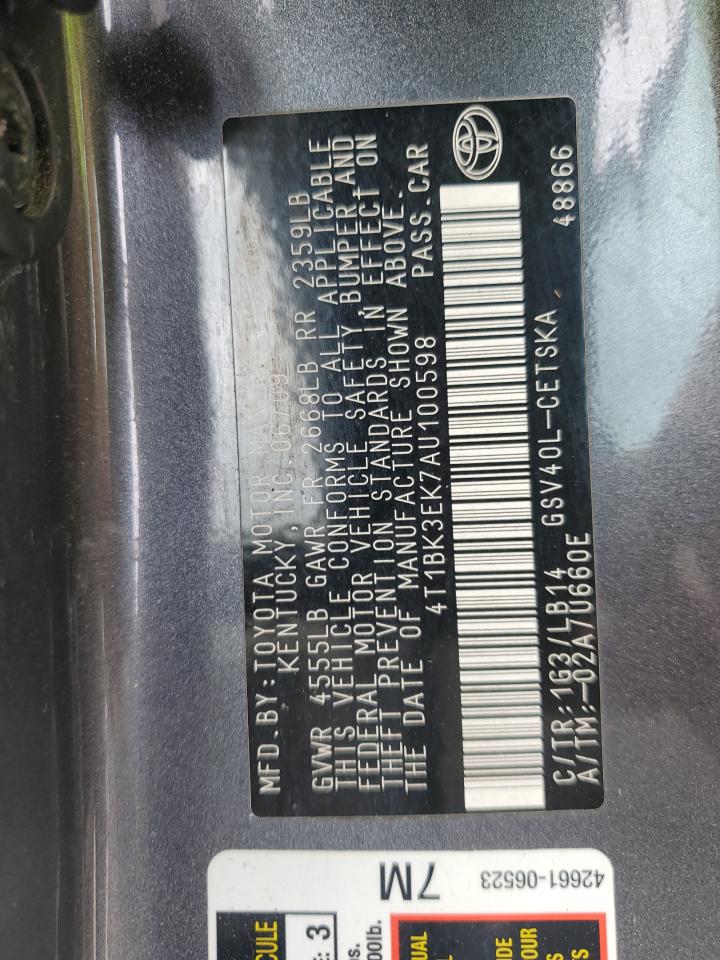 2010 Toyota Camry Se VIN: 4T1BK3EK7AU100598 Lot: 85372045