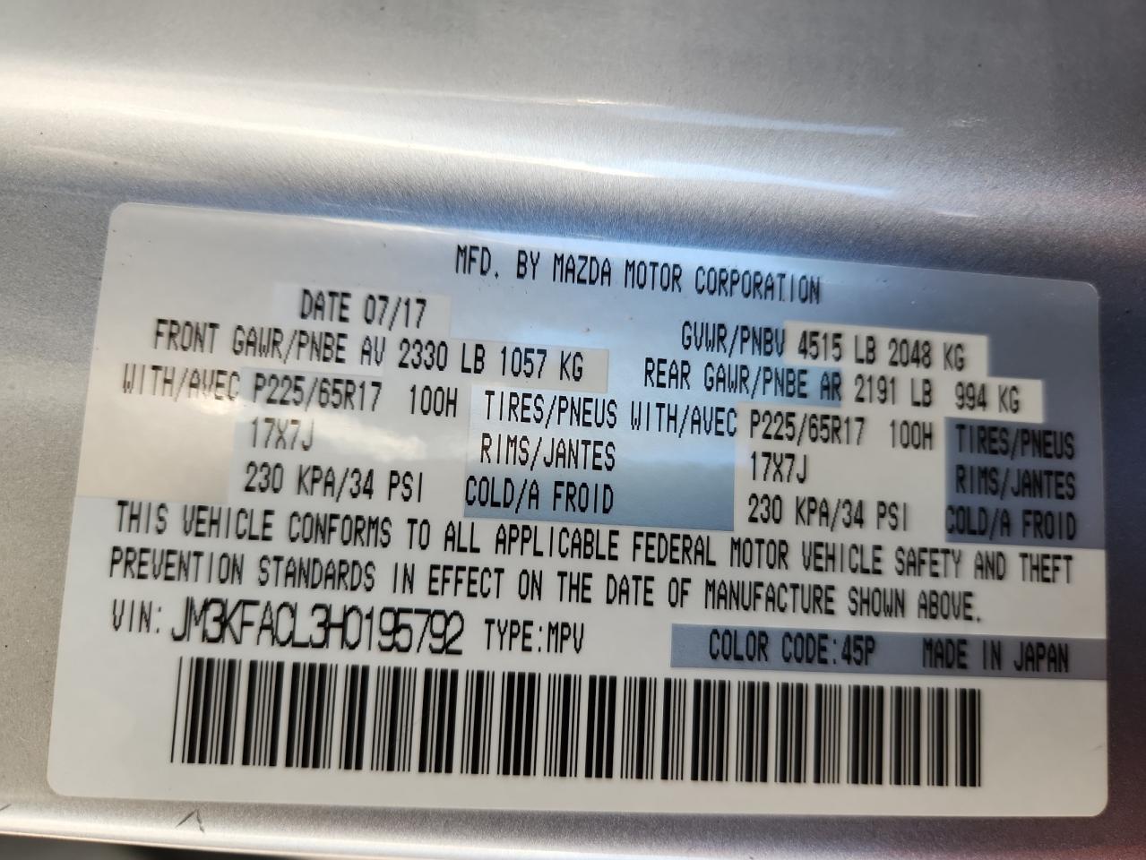 2017 Mazda Cx-5 Touring VIN: JM3KFACL3H0195792 Lot: 82491665