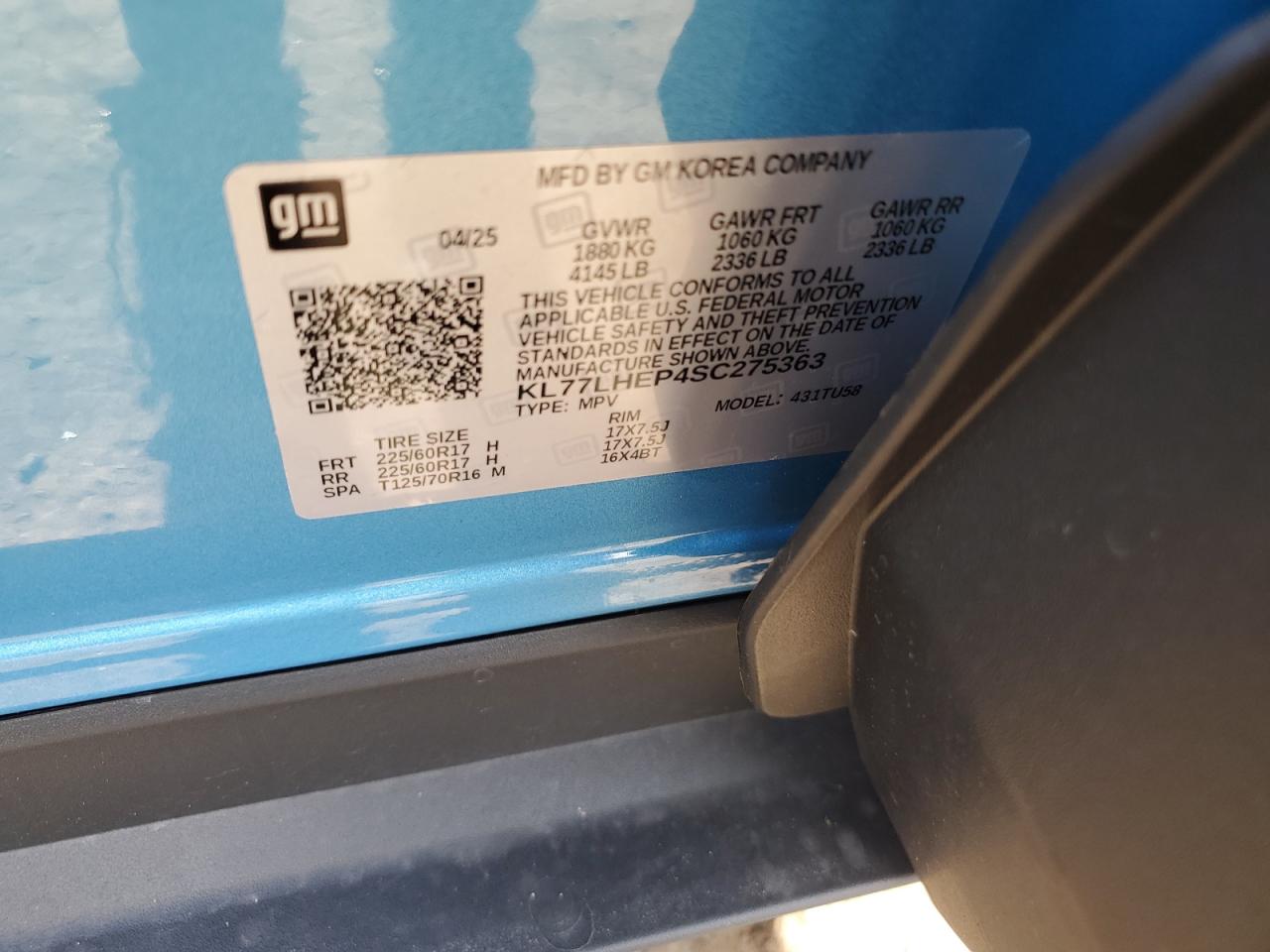 2025 Chevrolet Trax 1Lt VIN: KL77LHEP4SC275363 Lot: 84889635