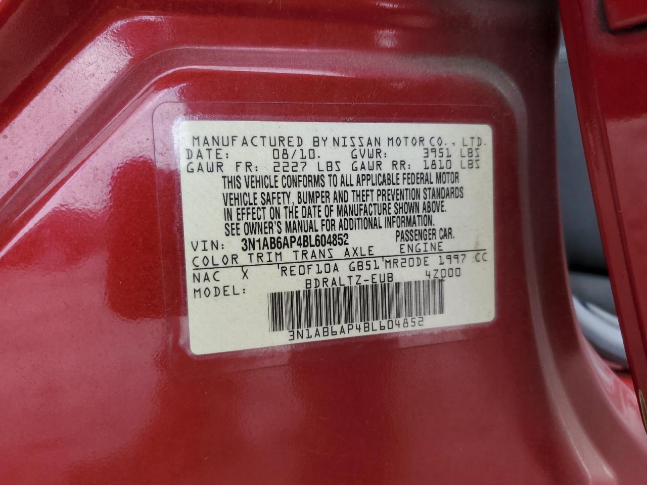 2011 Nissan Sentra 2.0 VIN: 3N1AB6AP4BL604852 Lot: 85204665