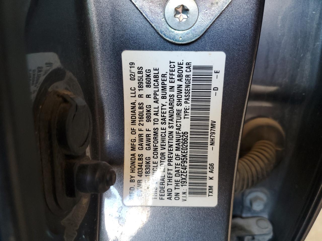 2019 Honda Insight Touring VIN: 19XZE4F95KE026626 Lot: 90050665